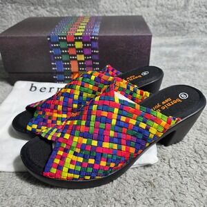 Bernie‎ Mev New York Women's Rainbow Woven Wedge Mules Sandals Size 9 NEW
